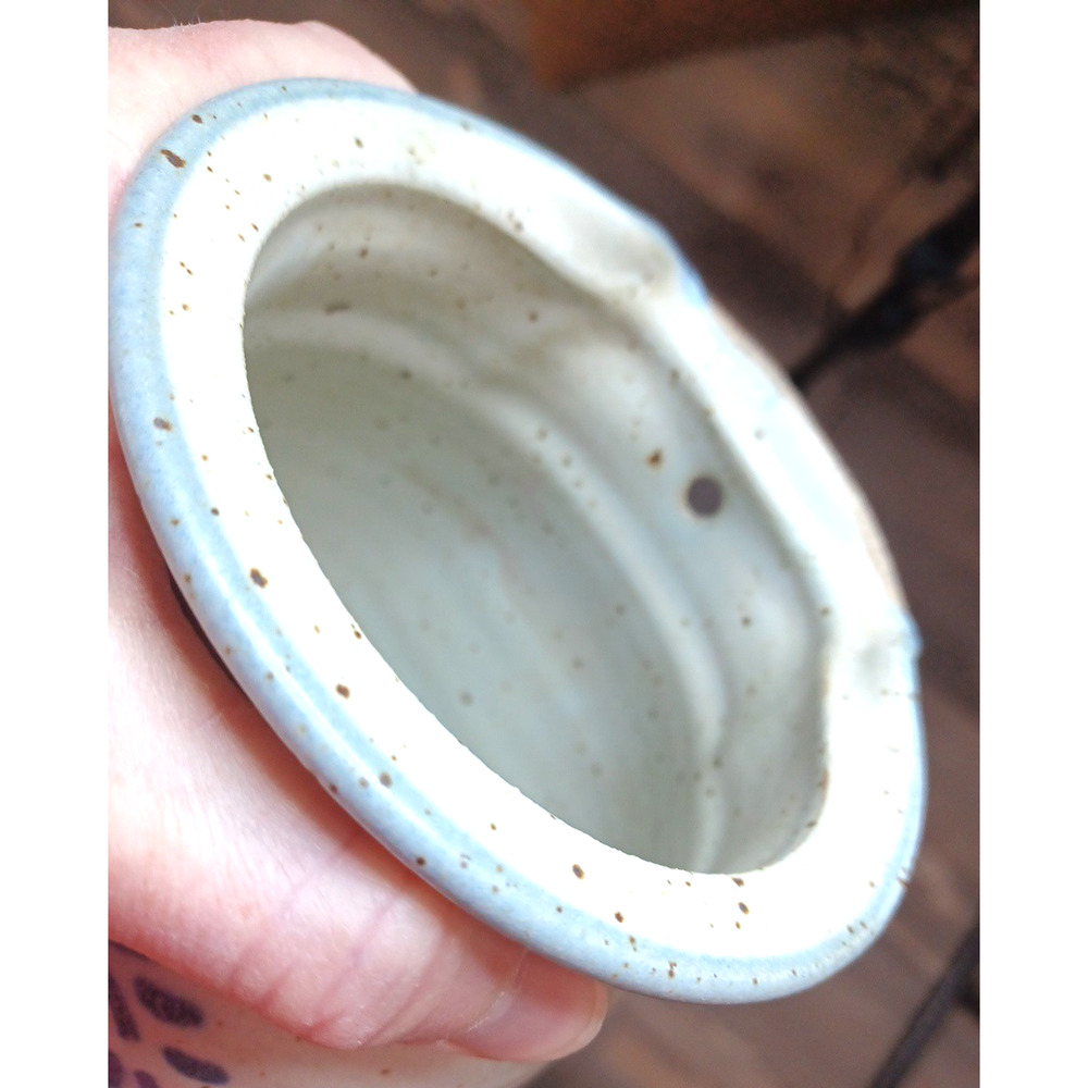 VTG Blue Heart Salt Speckled Stoneware Wall Vase Pocket 7x4 Country Cottage - Picture 10 of 16